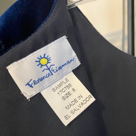 Florence Eiseman Girls Midnight Blue Stretch Velvet Lace Cuff SZ 8 Dress - Picture 6 of 13